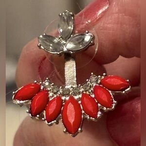 - Unique 2 in 1 orange/reddish cabachon rhinestone Earring with Jacket